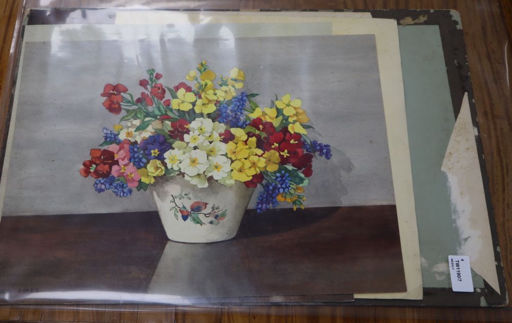 Elsie Lamont (act. 1926-1940), Asters, Kew Gardens, watercolour on board and three watercolours by Dorcie Sykes